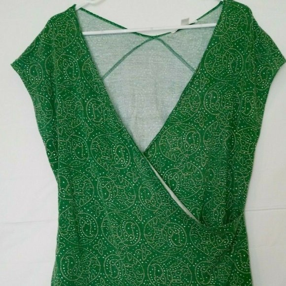 Banana Republic Womens Knit Wrap Top Cap Sleeve Green T-Shirt Stretch - Picture 1 of 7